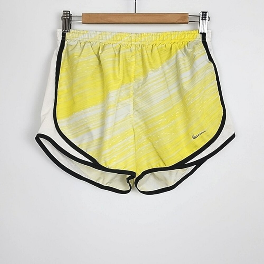 Nike Women's Yellow White Striped Dri-FIT Running Shorts Medium